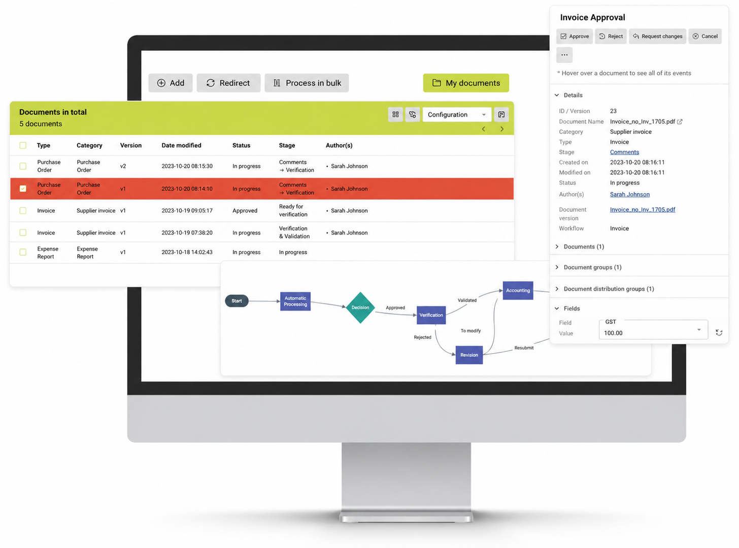 Viridem software interface, invoice approval and document workflow